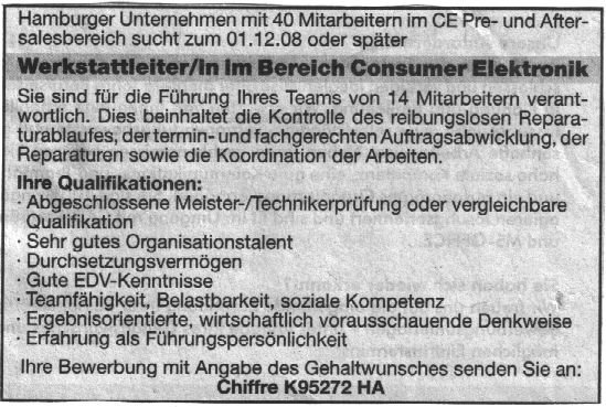 stellenanzeige Eine kuriose Stellenanzeige aus dem Hamburger Abendblatt