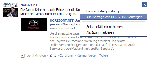 Beiträge von Facebook-Pages verbergen