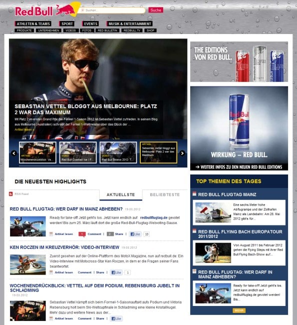 Red Bull: Content Marketing auf höchstem Niveau redbull page1 Red Bull: Content Marketing auf höchstem Niveau